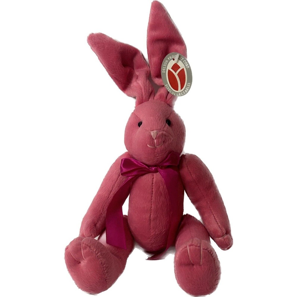 Delton Product Corp Bunny Rabbit Pink Plush Posable Stuffed Animal Easter 14”